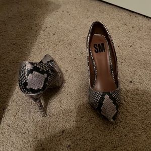 Black, gray, snake print heels